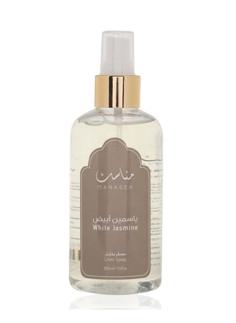 Manasek White Jasmine Linen Spray - Fragrance of White Jasmine with the linen spray. Ideal for use as a pillow spray to refresh bedding - gifts, women's perfume ,men's - 220 ml - Image 1